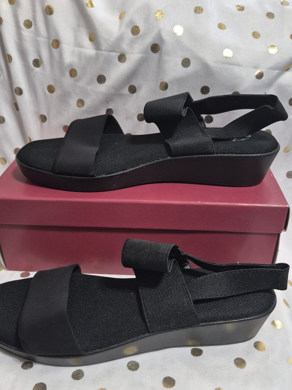 St. John's Bay Black Elastic Strap Wedge Sandals